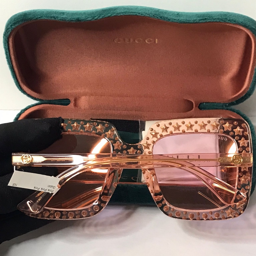 💯 Original GUCCI GG0148S 007 53 GG0148 53 mm Pink Sunglasses - Picture 4 of 13